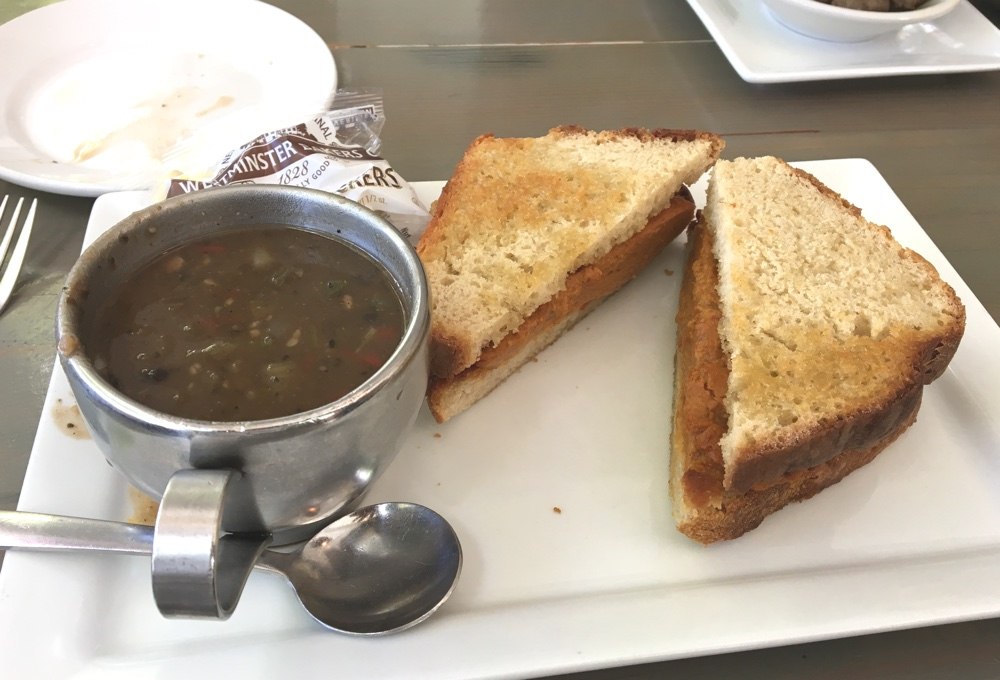 vegan grilled cheese and black bean soup at ballyhoo's key largo