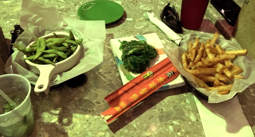 edamame fries and seaweed salad at sunset grill
