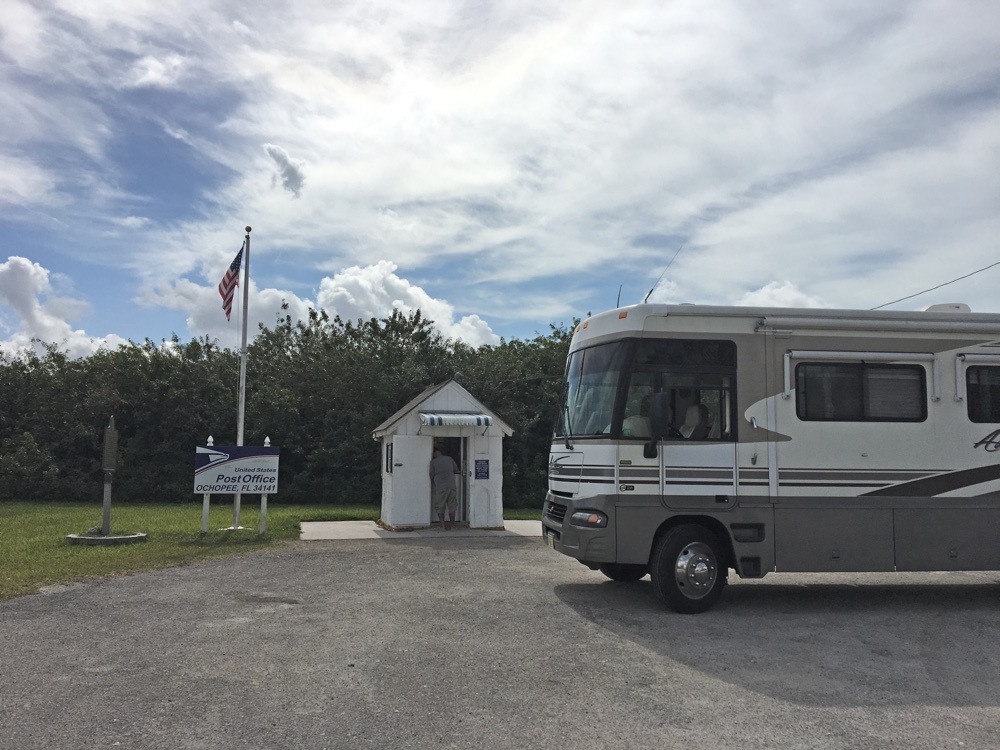 our winnebago next to the ochopee post office