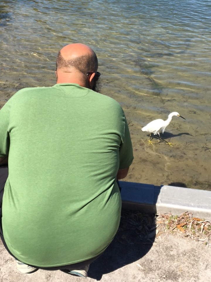 Kevin makes a bird friend at Fort Desoto