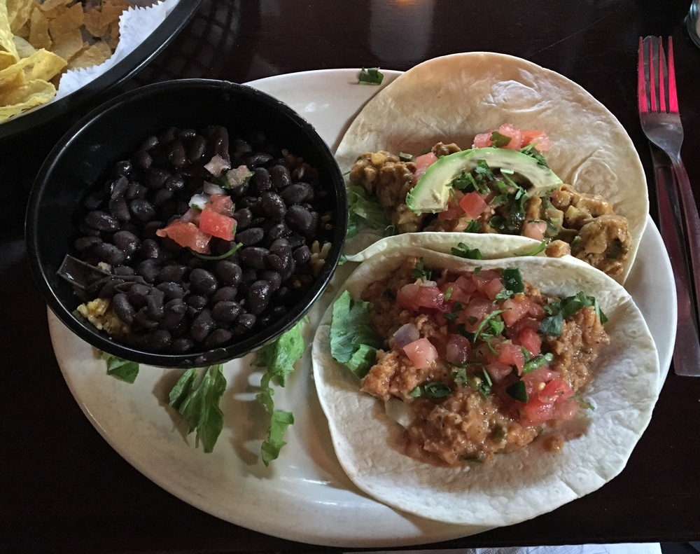 vegan tacos with a side of black beans.