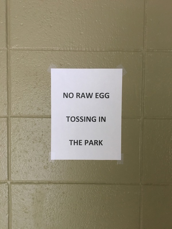 no raw egg tossing at general coffee state park.