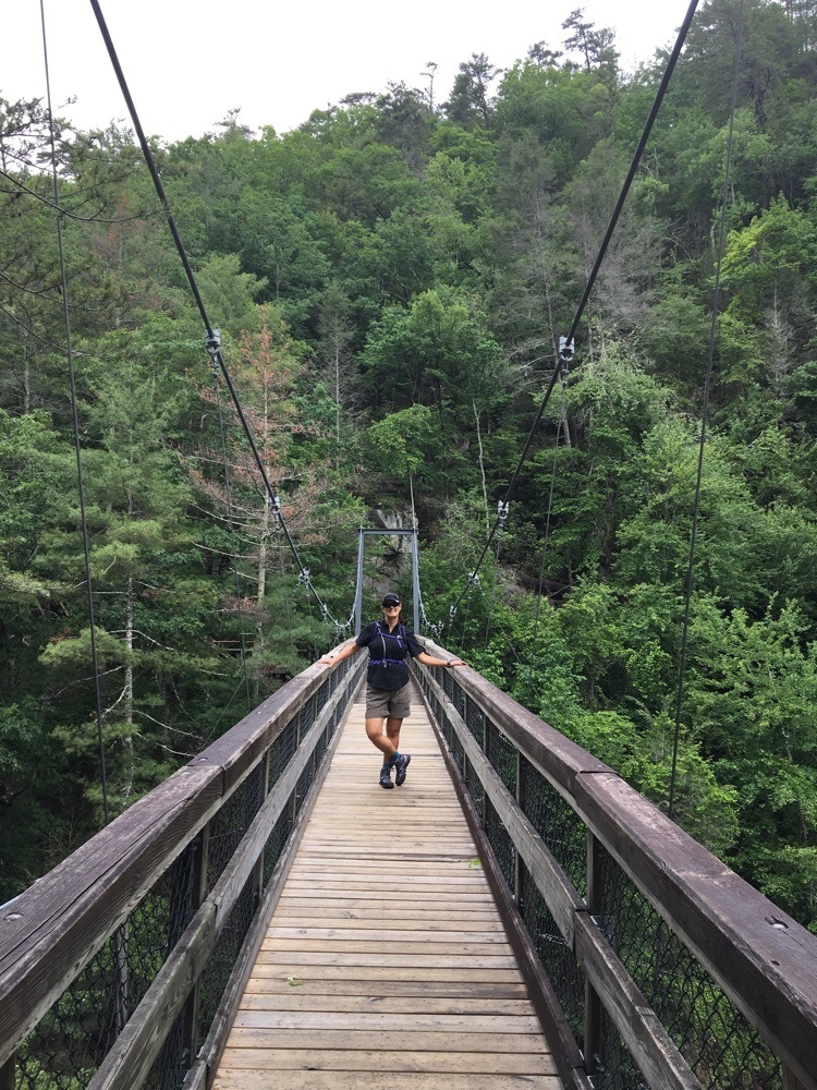 laura on the tallulah gorge suspension bridge.