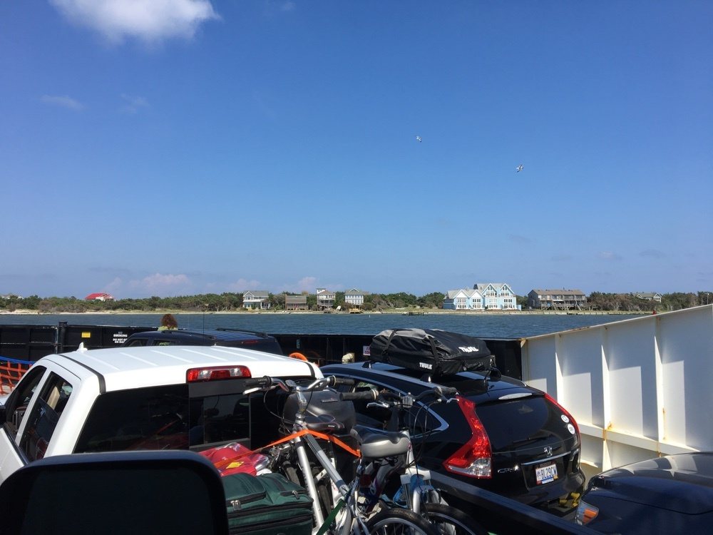 RV on a ferry from Swan Quarter to Ocracoke North Carolina.