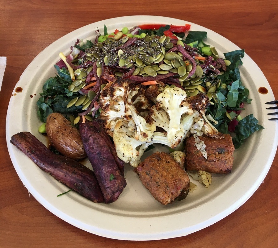 salad, falafel and roasted potato from whole foods bar.