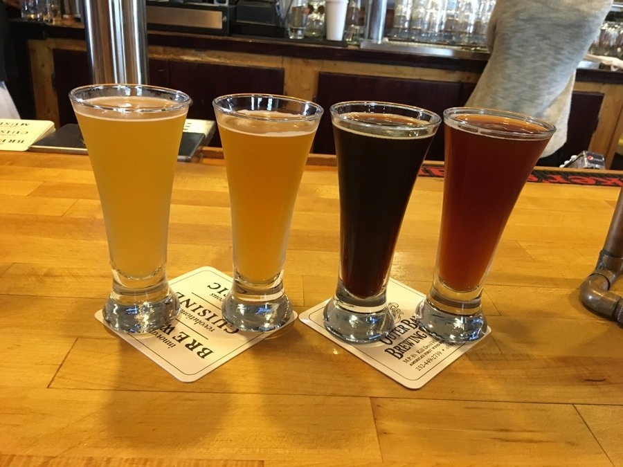 beer flight at outer banks brewing station.