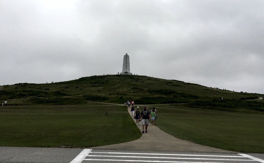 Wright Brothers memorial on a hill.
