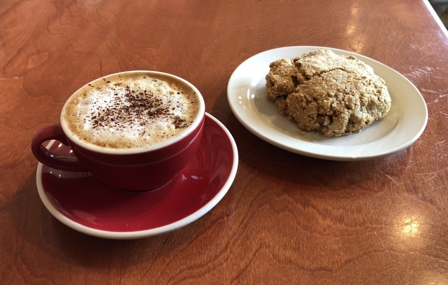 coffee and scone at alpine bakery whitehorse yukon.