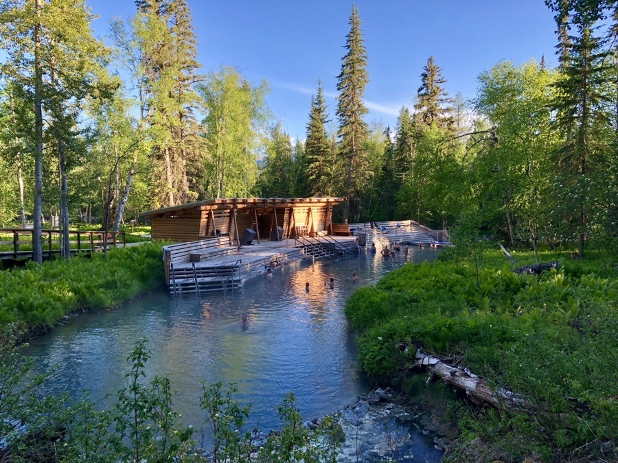 view of pool at liard river hot springs.