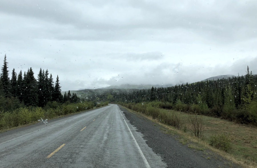 rainy drive from watson lake to whitehorse.