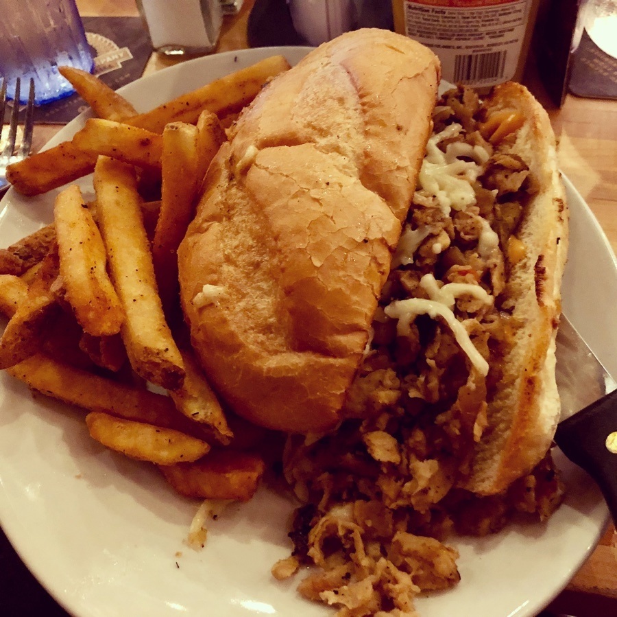 vegan chicken cheesesteak at 49th state brewing company in healy alaska.