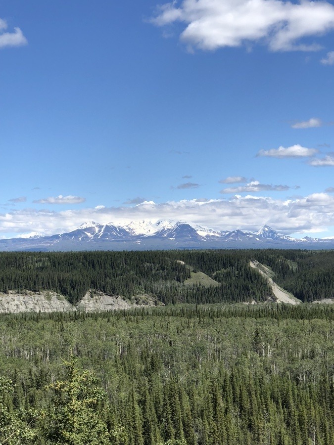 views of the mountains at wrangell st. elias visitors center.