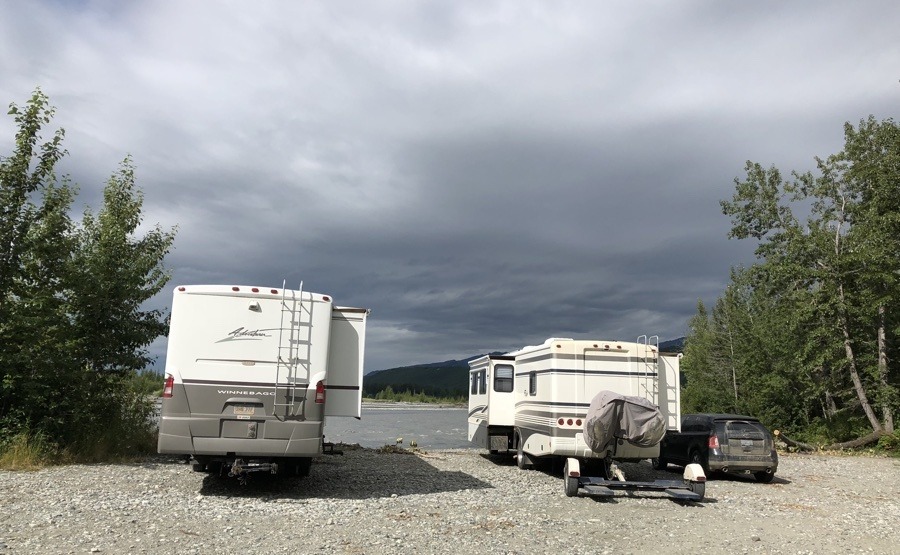parked on the river at kings river campground in chickaloon alaska.