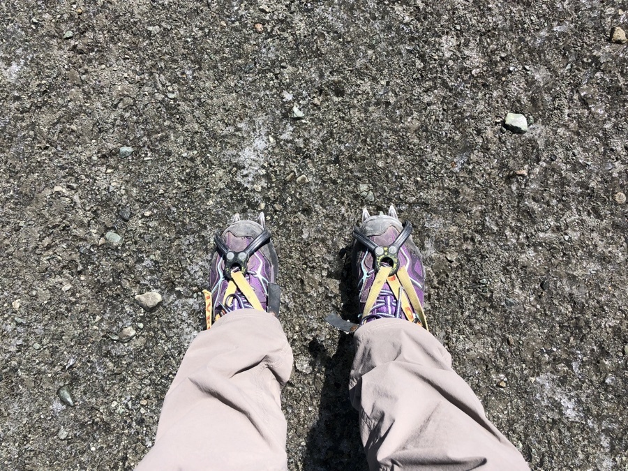 wearing crampons on root glacier.
