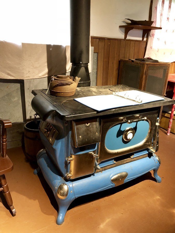 old stove in a cabin in hope alaska.