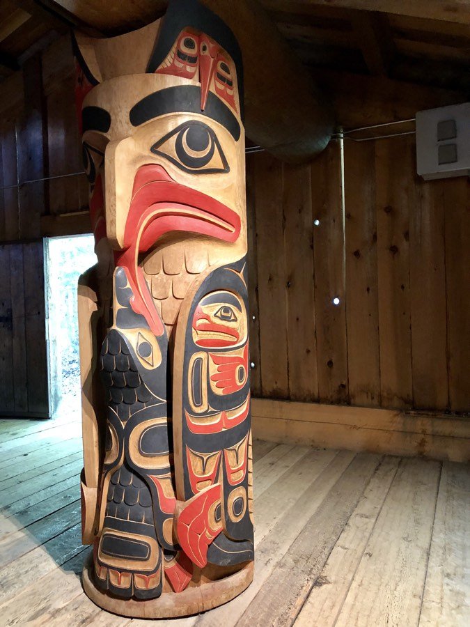 decorative support in native home at alaska native heritage center in anchorage.