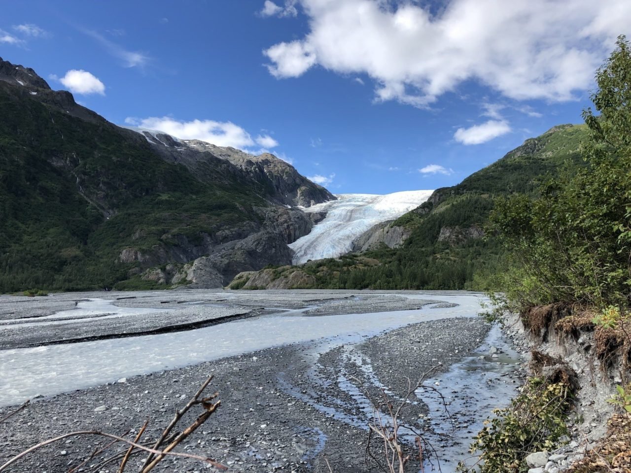 view of exit glacier and river.