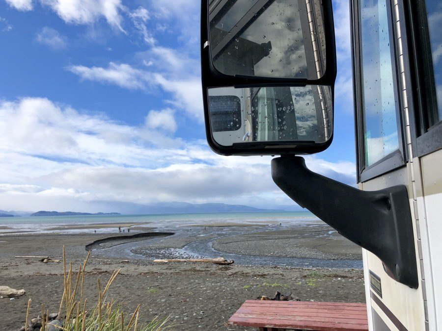 RV parked at Mariner Park Campground on the Homer Spit.