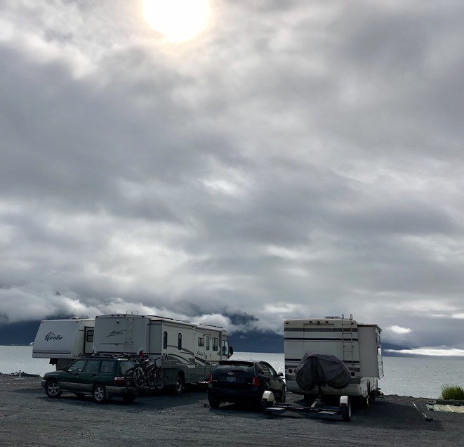 cloudy day at iditarod campground in seward alaska.
