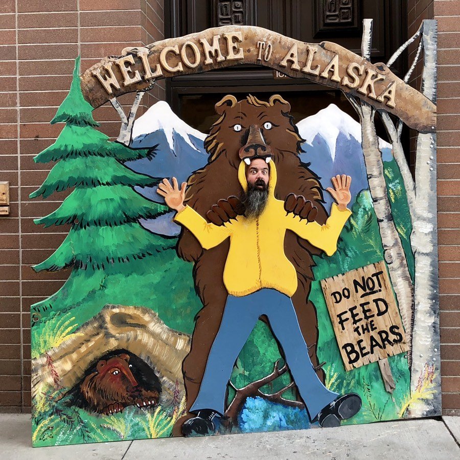 kevin is a bear in downtown anchorage.