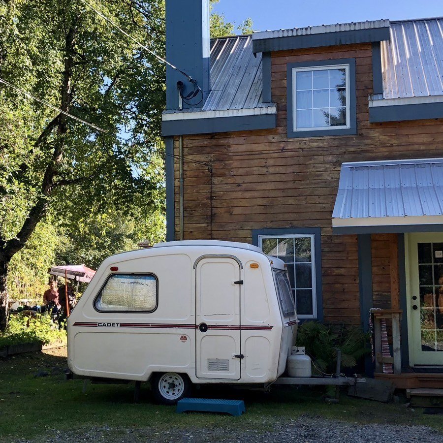small travel trailer and house in talkeetna alaska.