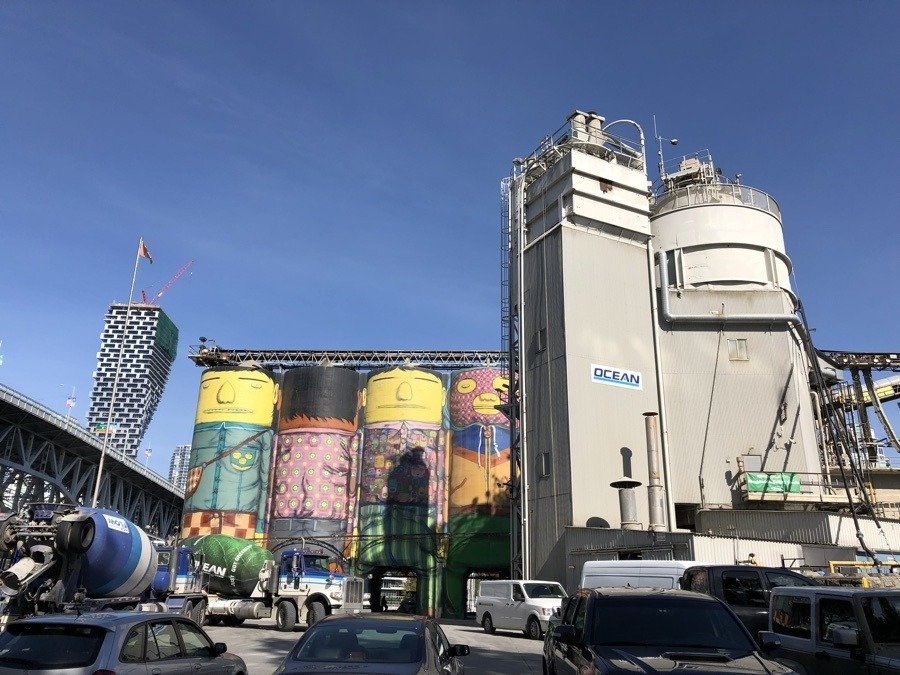 painted silos at granville island vancouver bc.