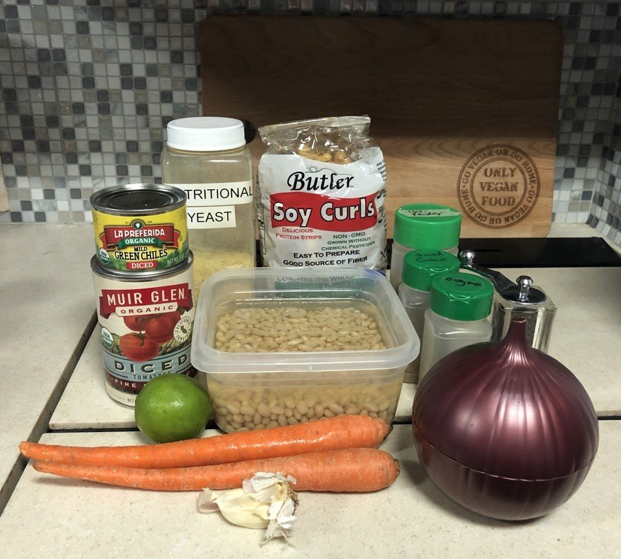 ingredients for instant pot soy curl white bean chili.