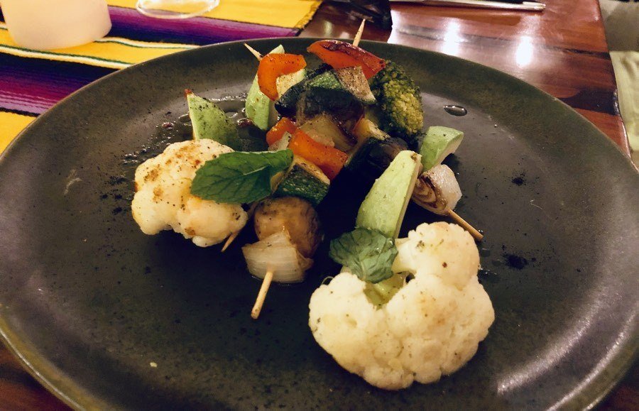 veggie skewers at cocina creative kitchen in los barriles, bcs, mexico.