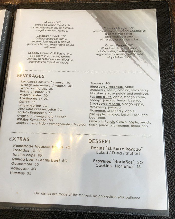 menu at Inspiración 9 in Tijuana, baja, mexico.