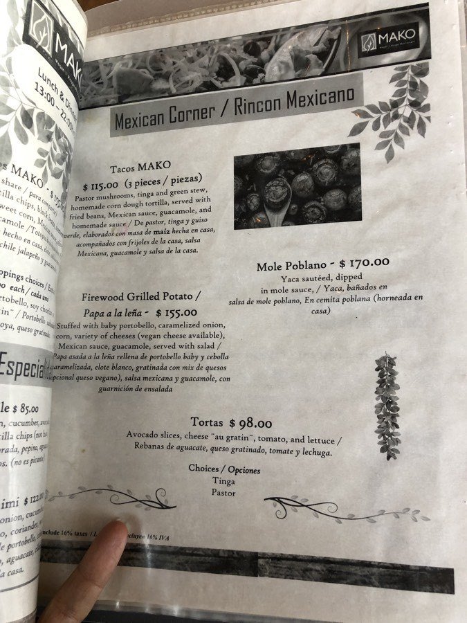 menu at mako raspados in cabo san lucas, bcs, mexico.