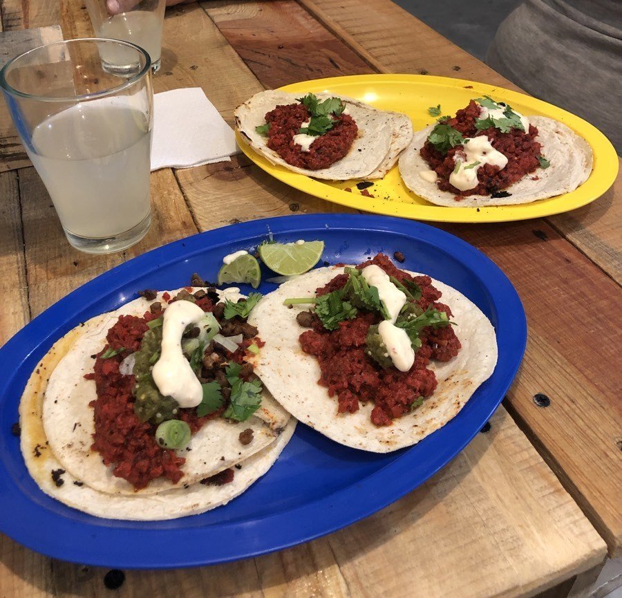 vegan tacos at mango blues in la paz, bcs, mexico.