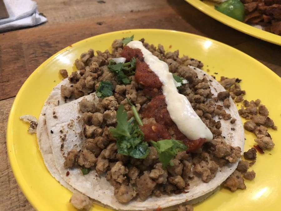 vegan tacos at mango blues in la paz, bcs, mexico.