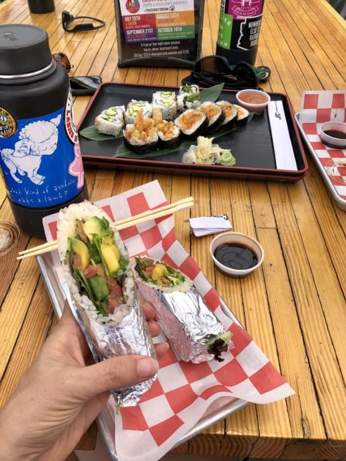 manny_fresh_co_1 vegan sushi burrito at manny fresh co in durango, colorado.