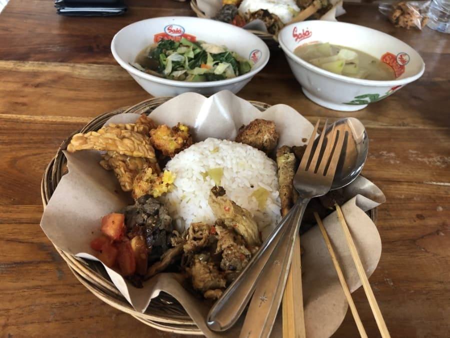 vegan nasi campur at nandini vegetarian in ubud, bali, indonesia.