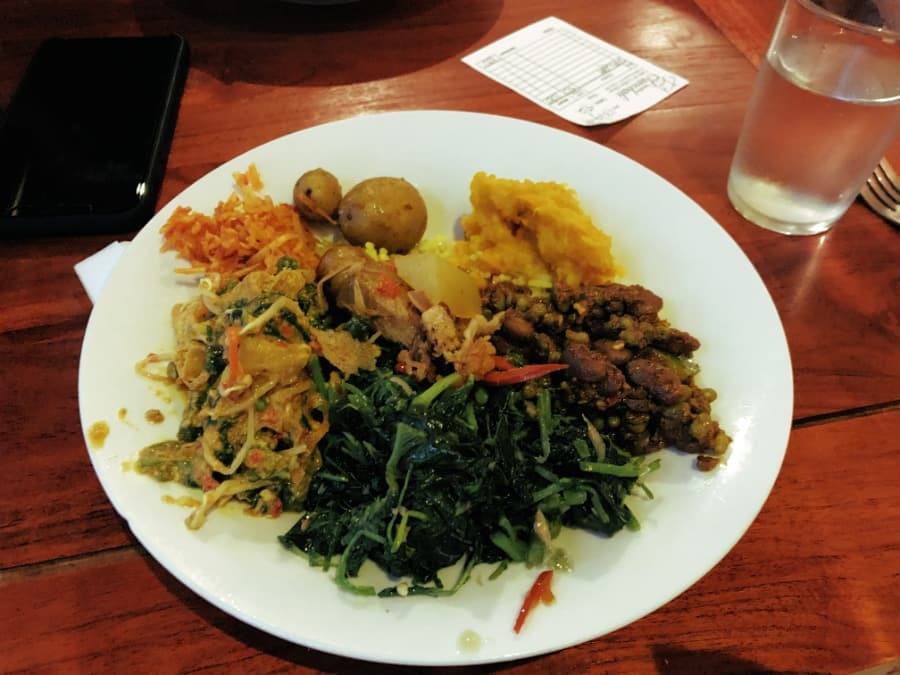 buffet plate from sawobali in ubud, bali, indonesia.