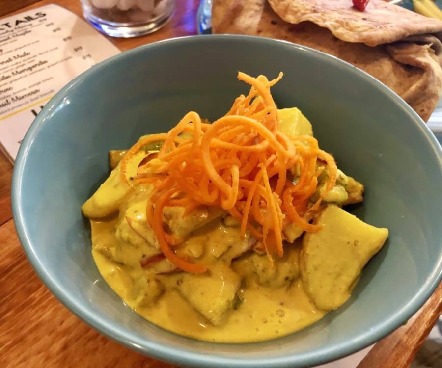 vegan creamy potato salad at the yellow carrot in durango, colorado.