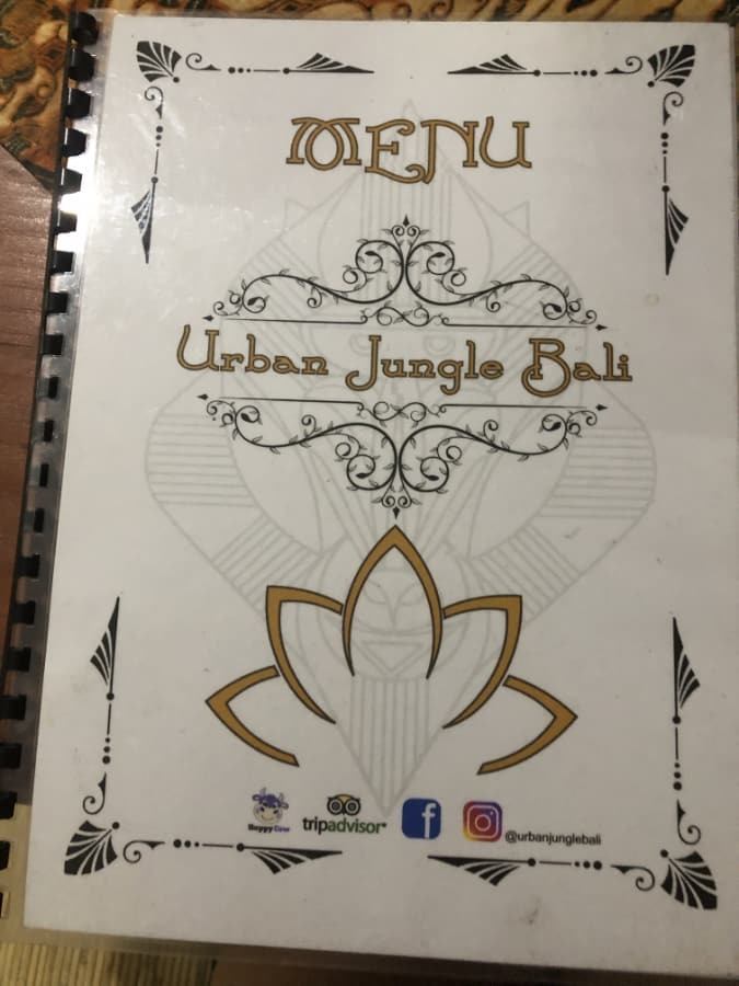 menu at urban jungle ubud, bali, indonesia.