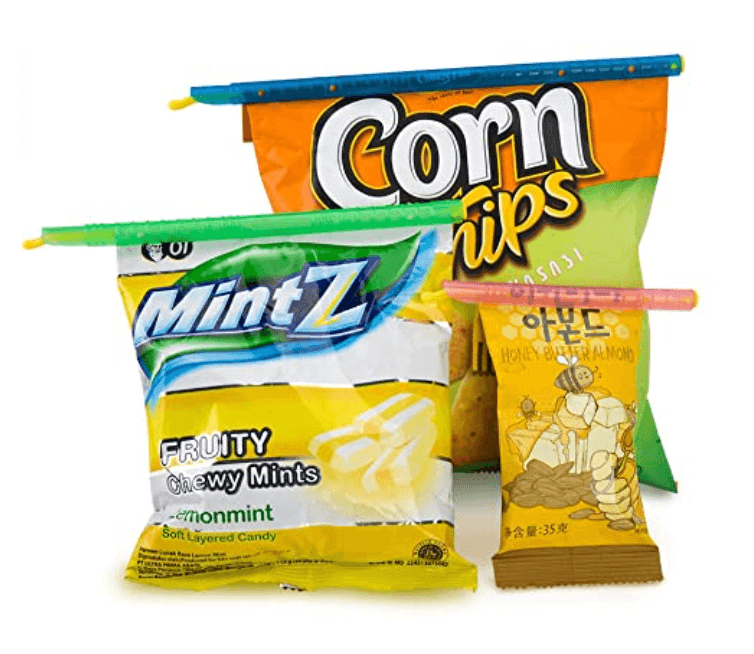 sliding bag clips on snack bags.