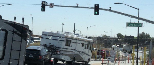 RV crossing the border into mexico at mexicali.