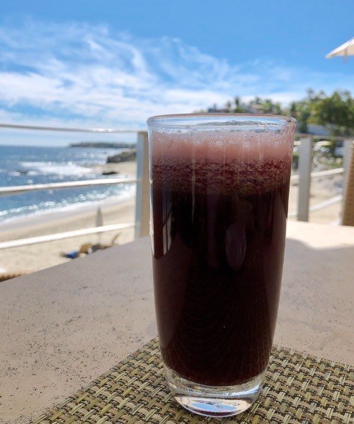 juice with a view of the ocean at seven seas seafood grill in san jose del cabo.