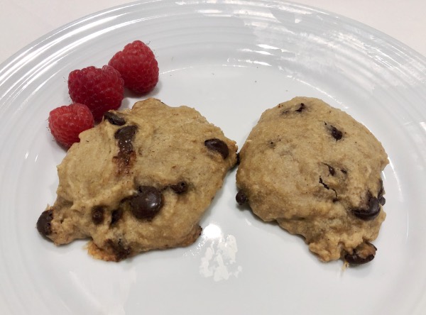 vegan chocolate chip cookies with raspberries.