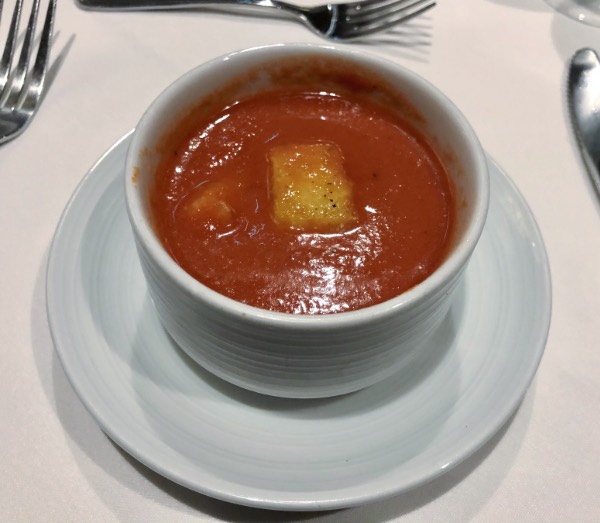 tomato soup with polenta crouton.