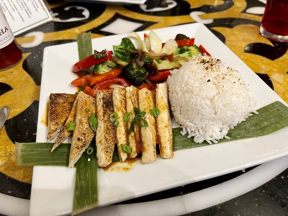 kalbi tofu plate at seedz cafe, steamboat springs, colorado.