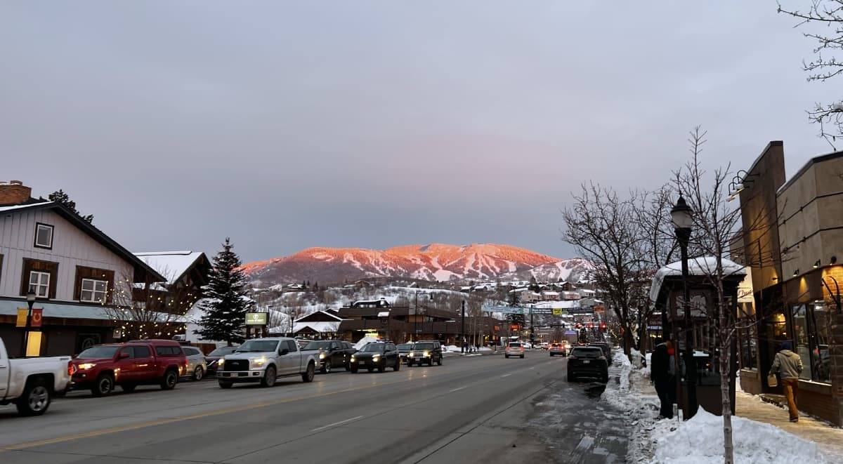 sunset hitting the mountains in steamboat springs, colorado.