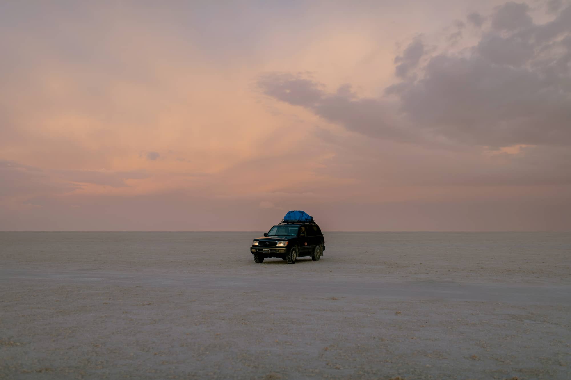 car camping on a desert.