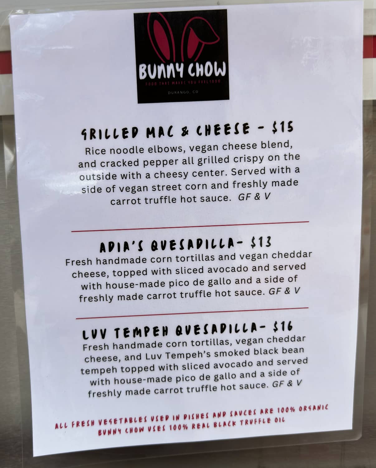 bunny chow durango menu november 2023.